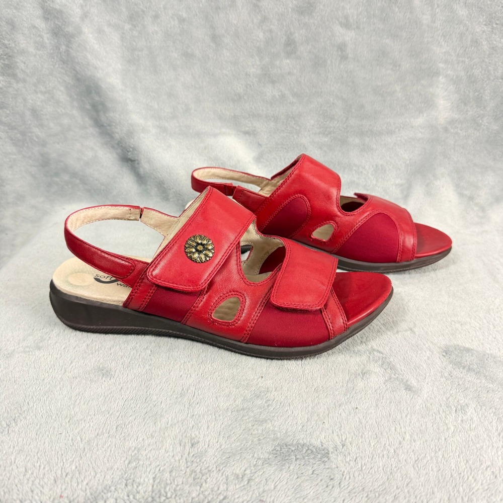 Softwalk Womens 10.5W Red Leather Fabric Slingback Sandals Boho S1402-600